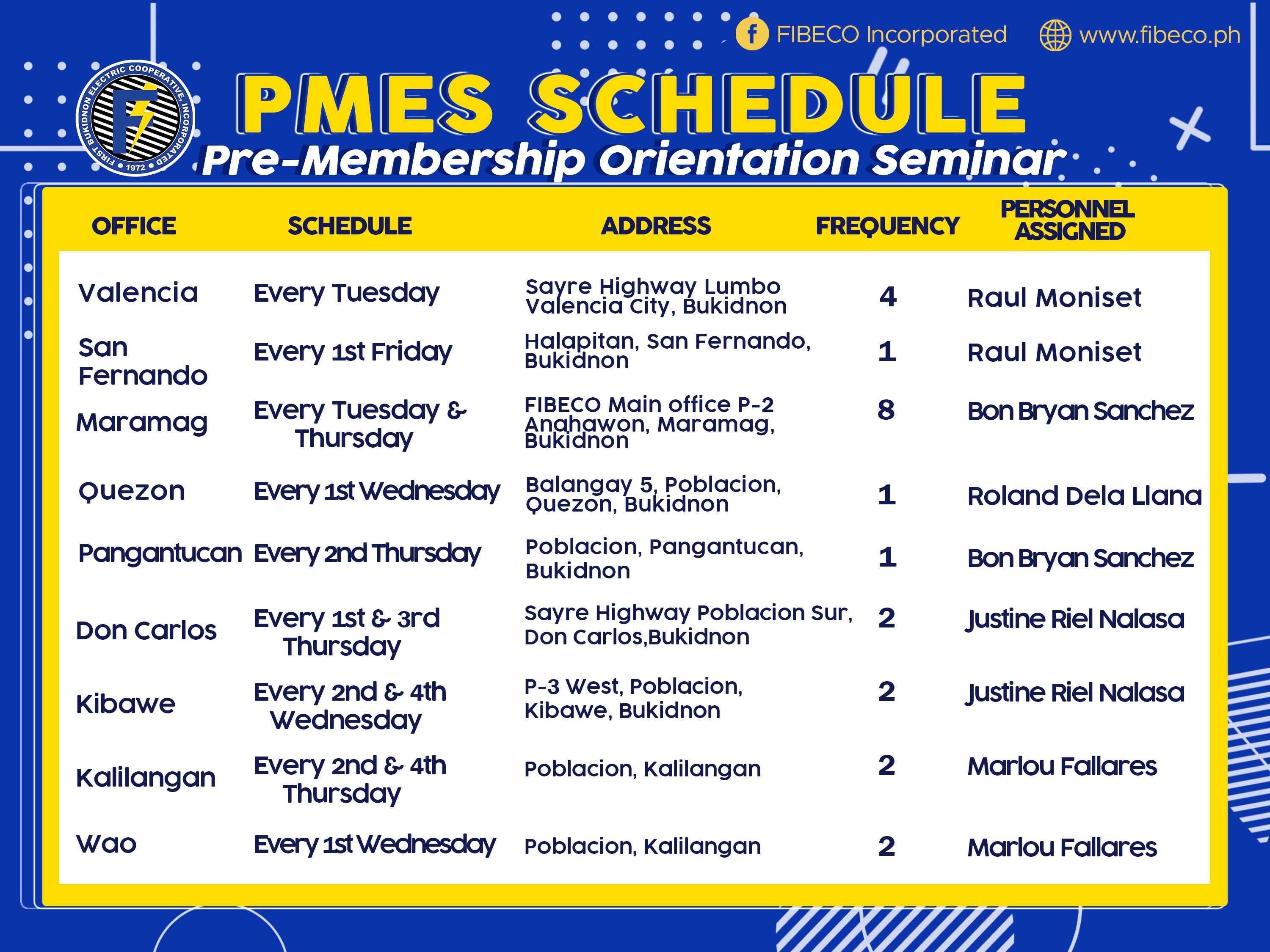 Pre-membership Education Seminar Schedule
