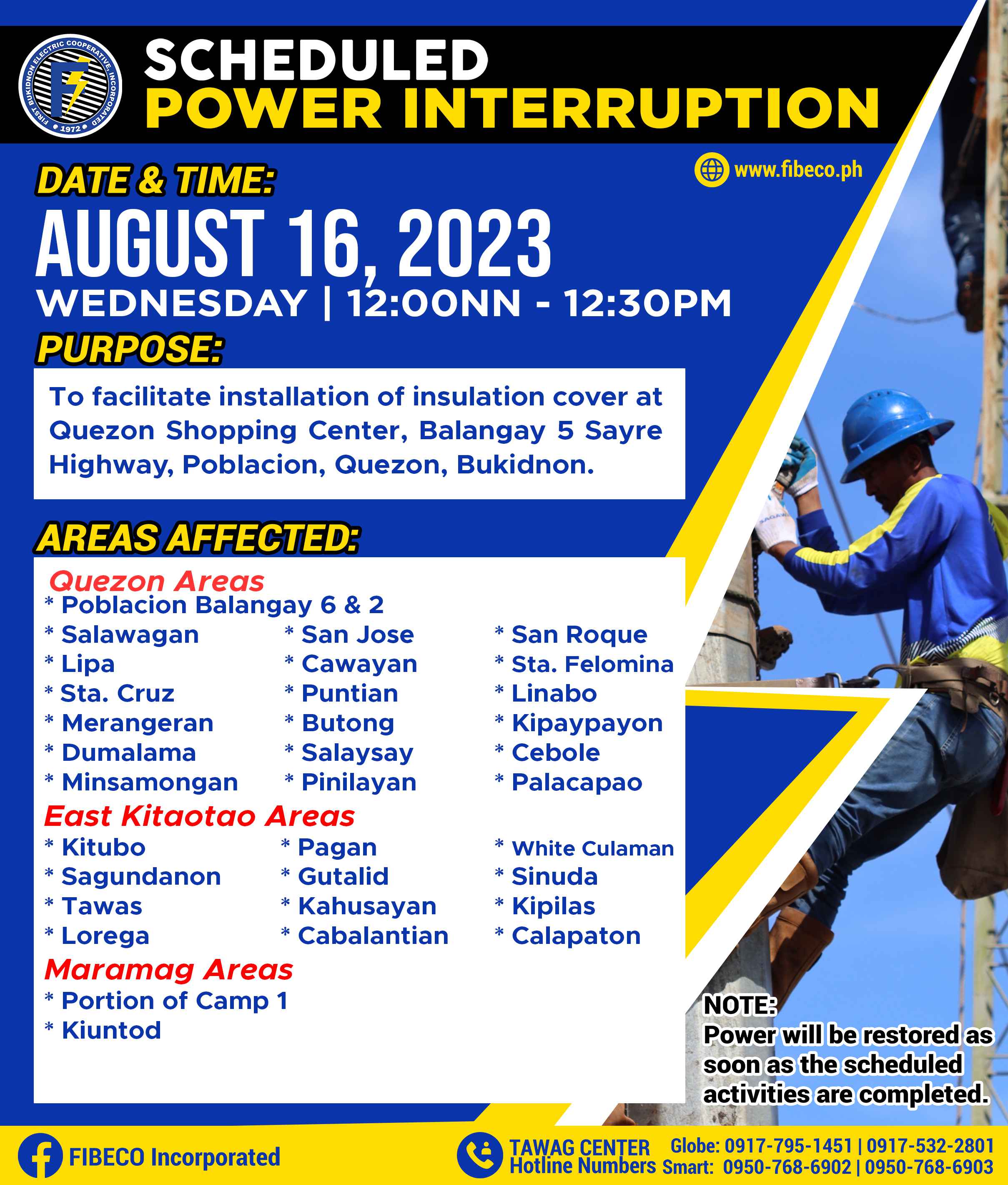 Power interuption AUGUST 16, 2023 | WEDNESDAY
