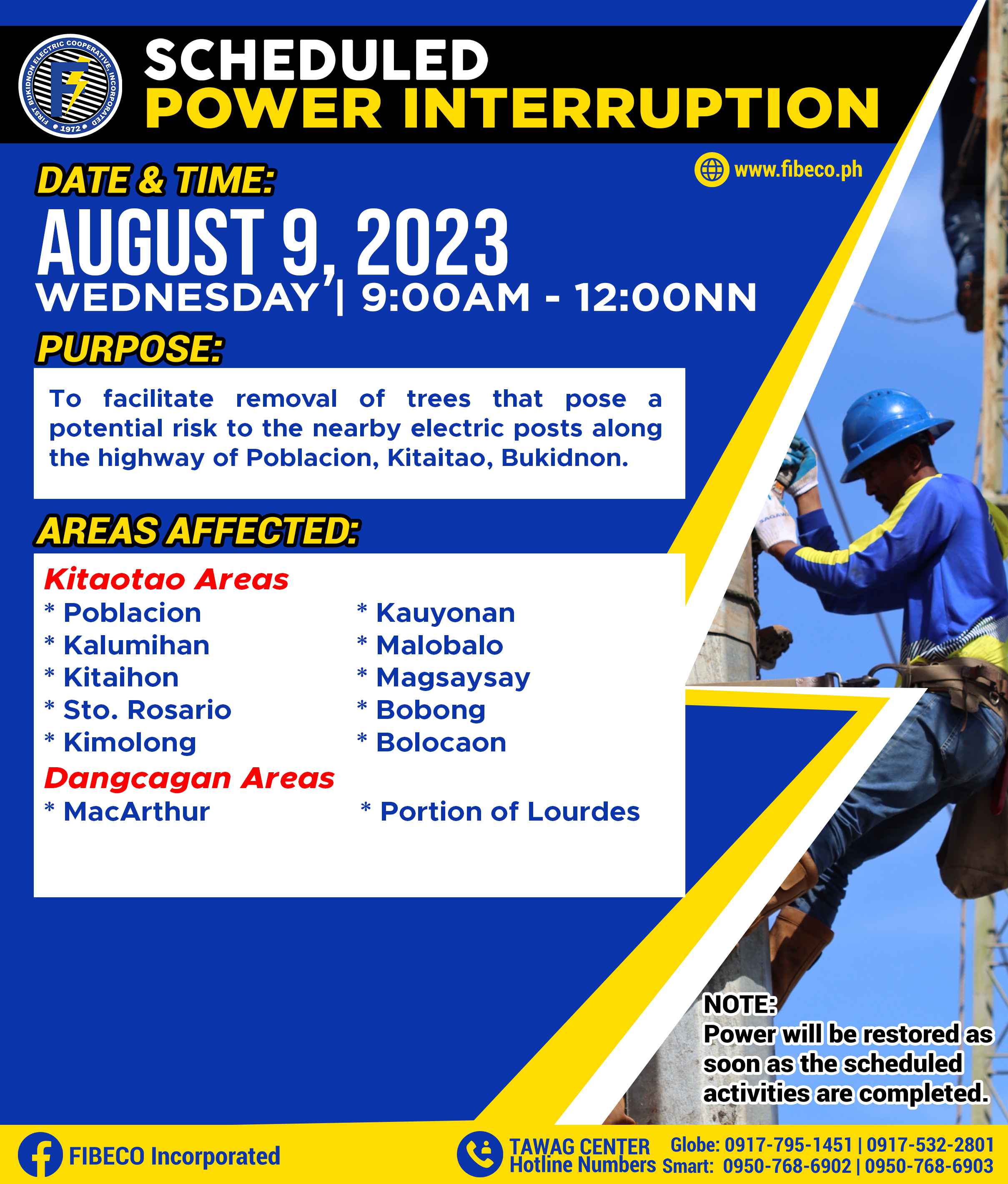 Power interuption AUGUST 9, 2023 | WEDNESDAY