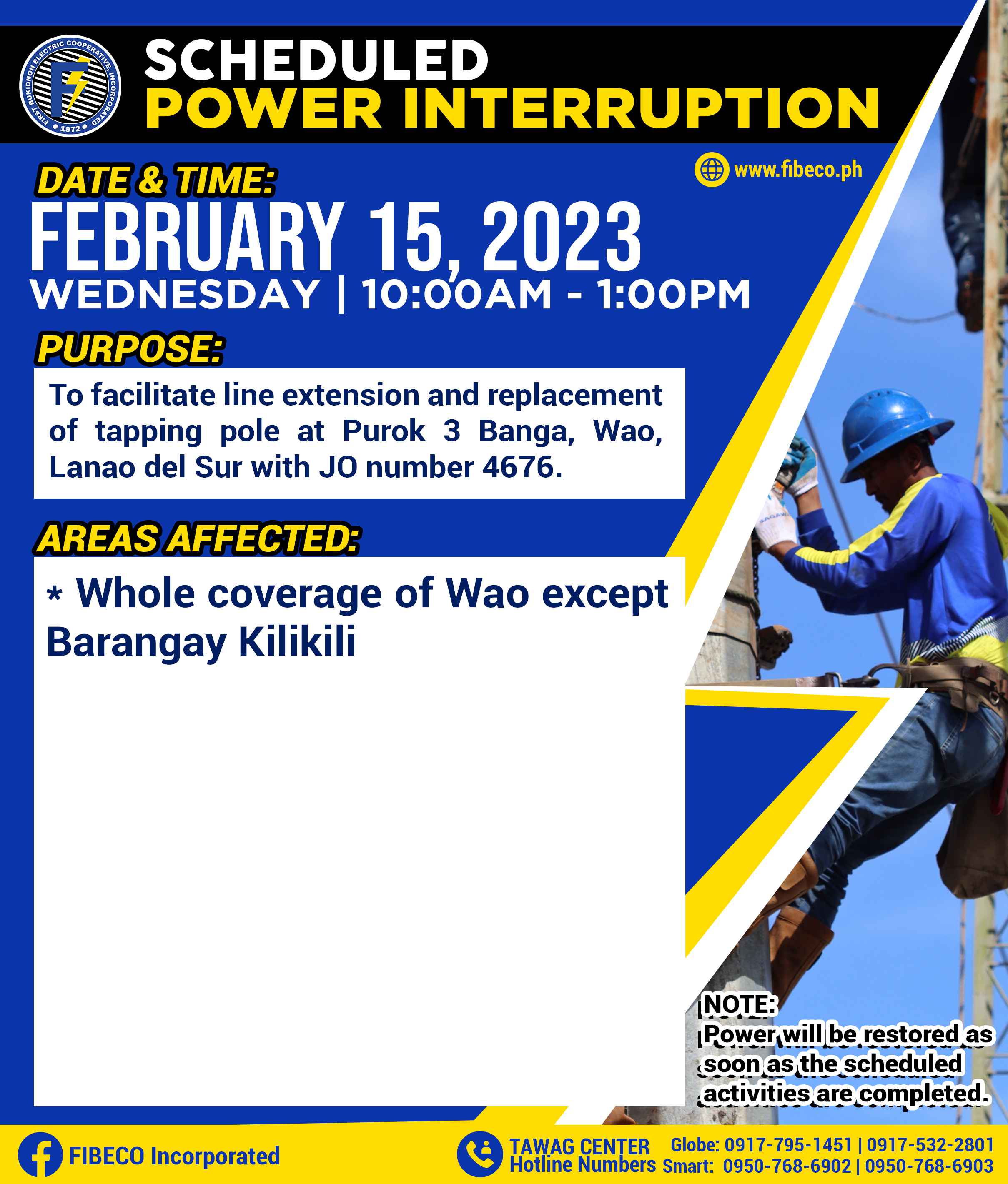 Power interuption FEBRUARY 15, 2023 | WEDNESDAY