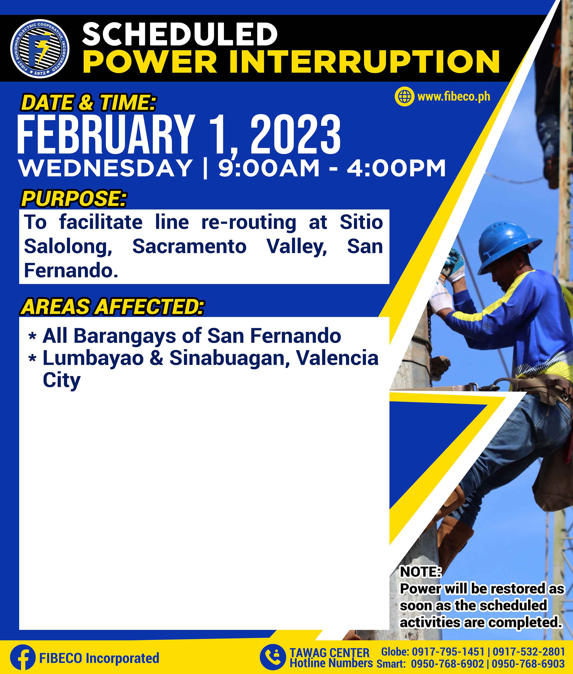 Power interuption FEBRUARY 1, 2023 | Wednesday