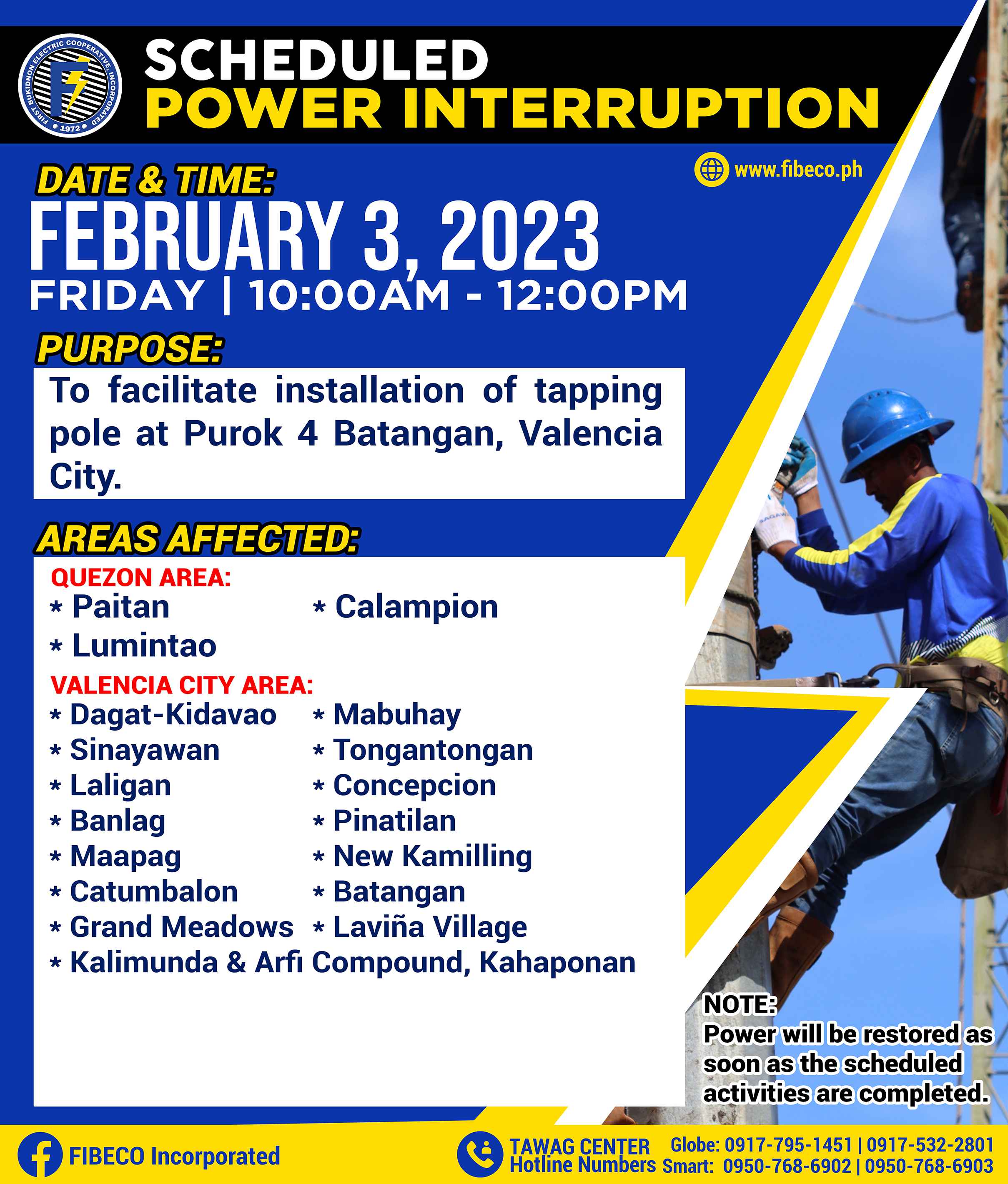 Power interuption FEBRUARY 3, 2023 | FRIDAY