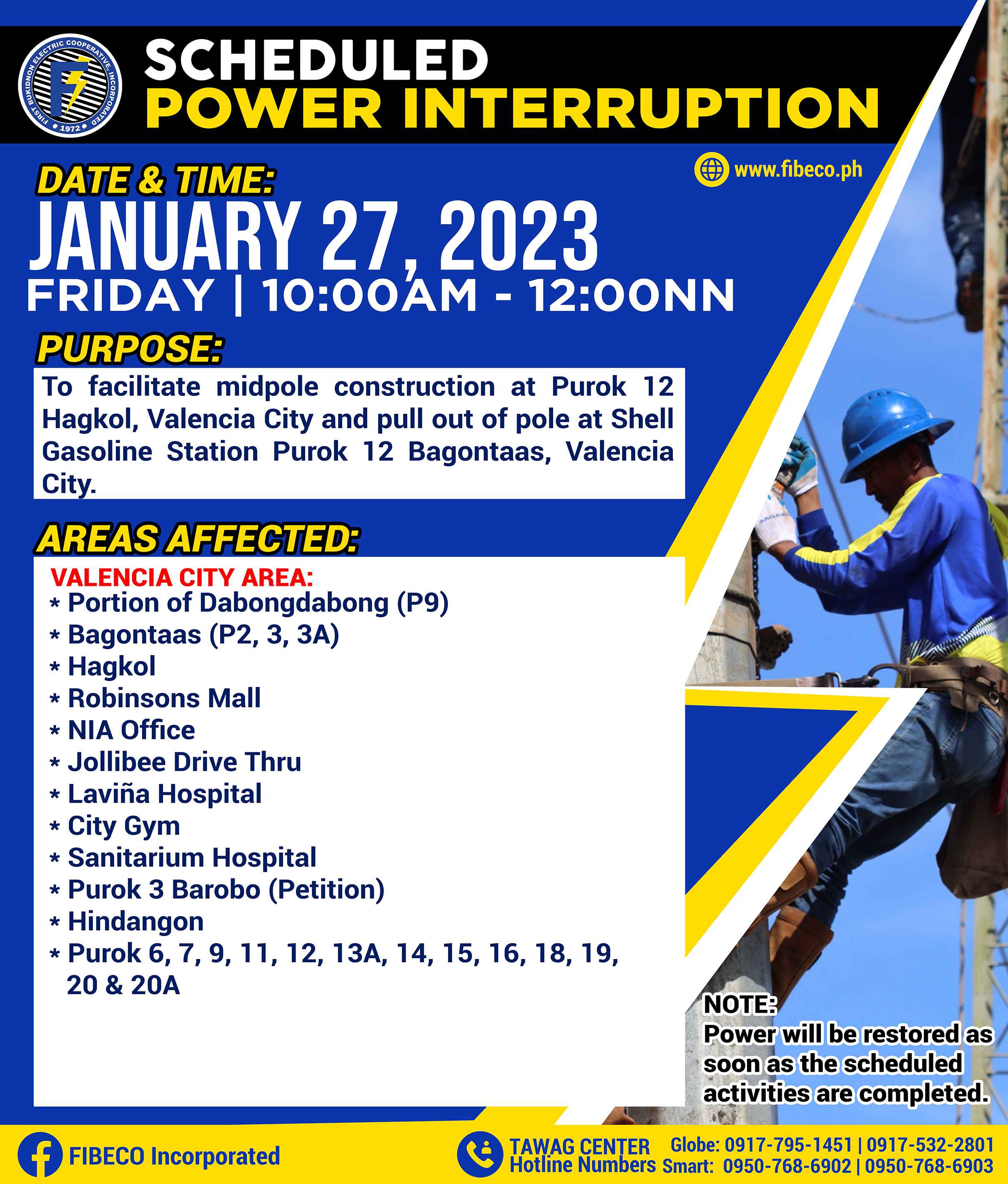 Power interuption JANUARY 27, 2023 | FRIDAY